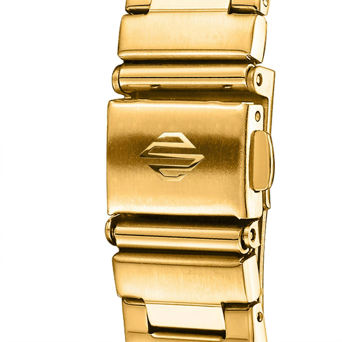 Edelstahlarmband und Verschluss der Accompanista Gold-White Damenuhr