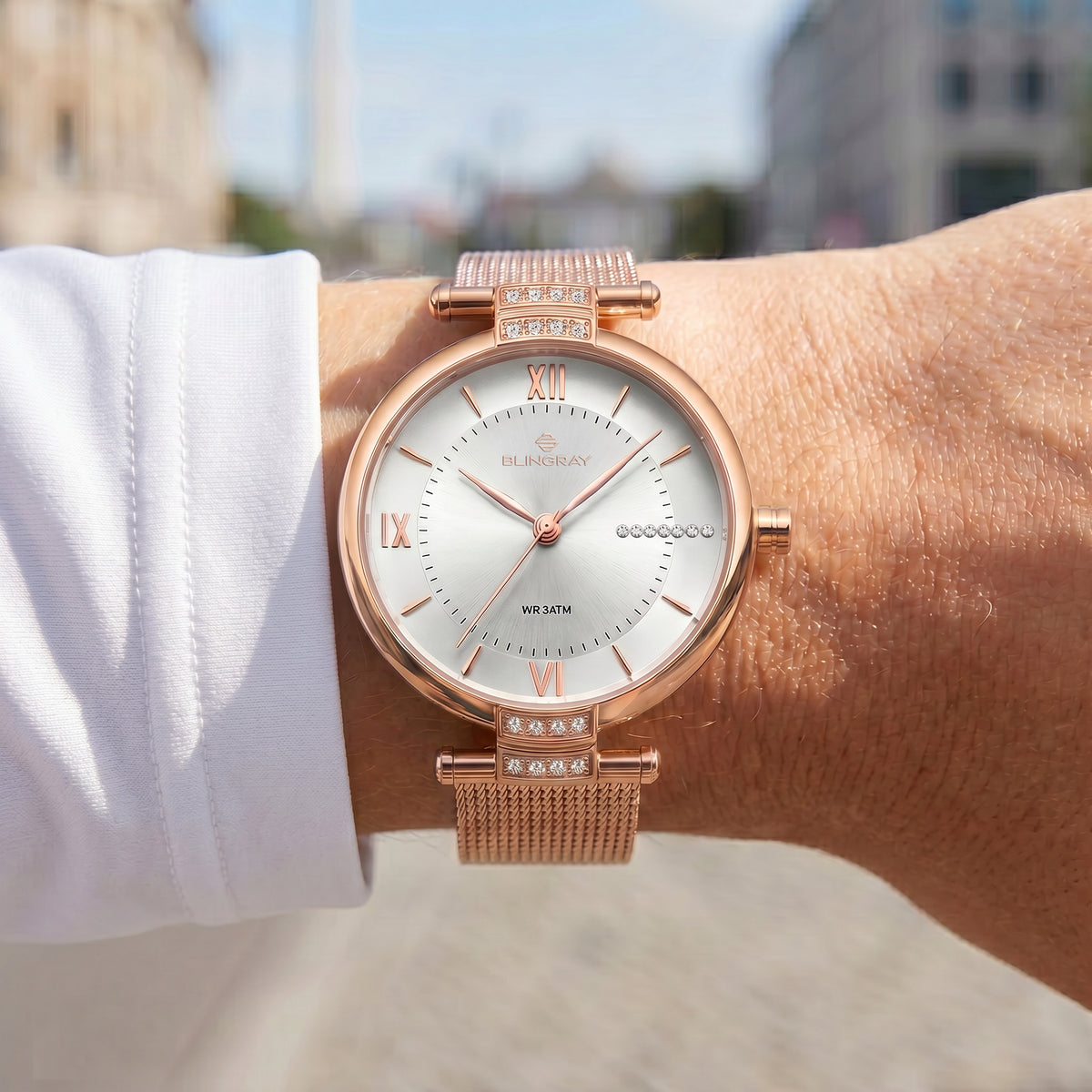 Elegante Material Swirl Roségold Armbanduhr für Damen