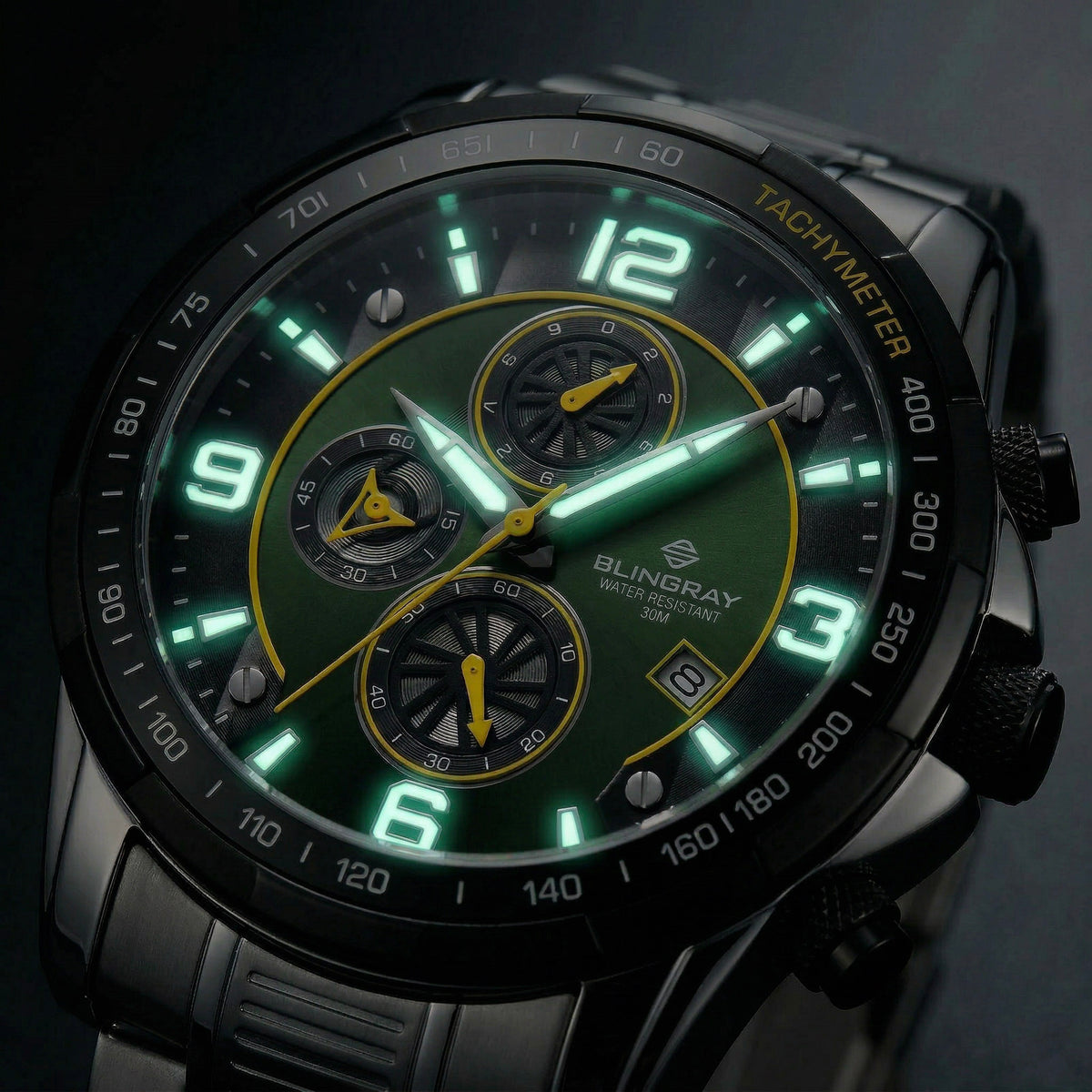 Edelstahlarmband und Verschluss der Trailblazer Silver-Green Herrenuhr