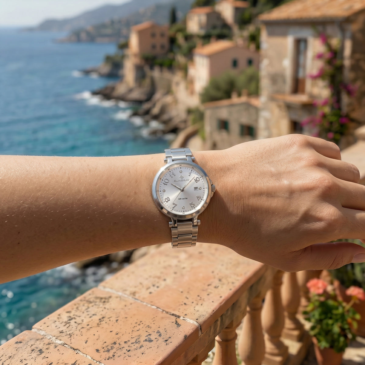 Silberne Accompanista White Uhr mit weißem Zifferblatt
