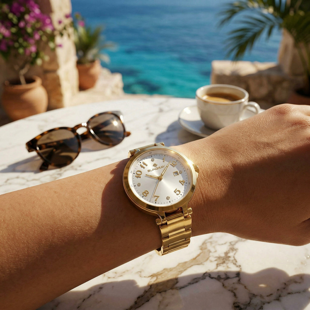 Elegante Accompanista Gold-White Armbanduhr für Damen
