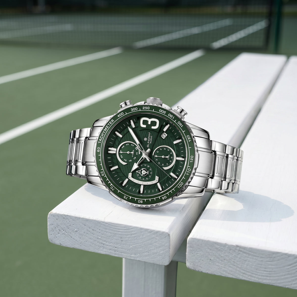 Armband und Verschluss der Alltrack Pioneer Silver-Green Uhr
