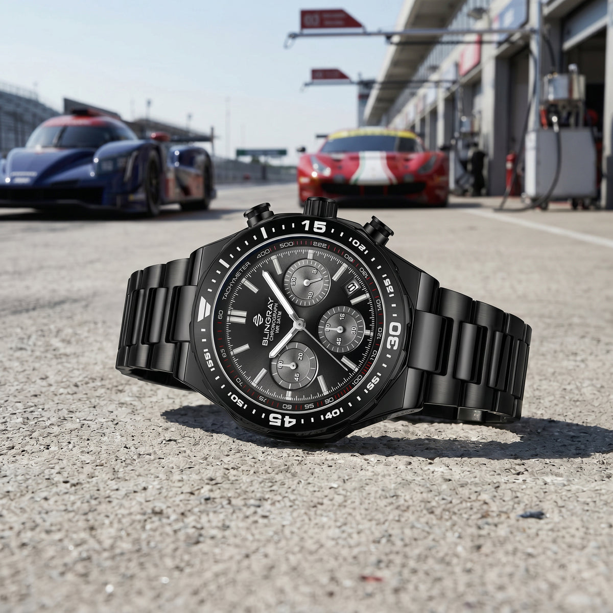 Detailaufnahme der Black in Black Uhr von Blingray
