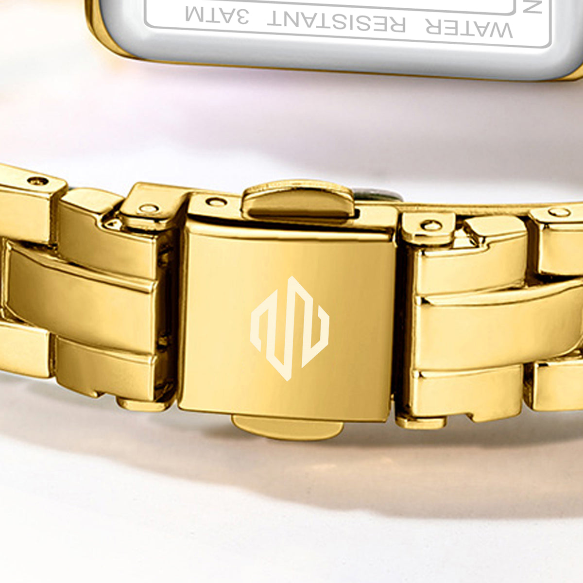 Edelstahlarmband und Verschluss der Cherie Cherie Gold Damenuhr

