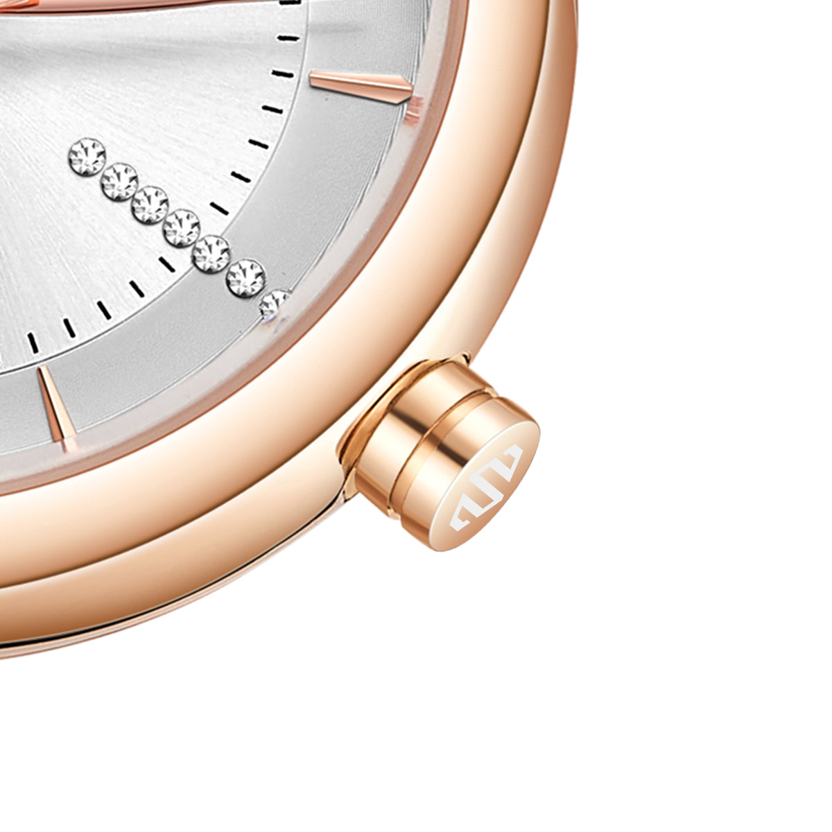 Seitenansicht der Material Swirl Roségold Armbanduhr
