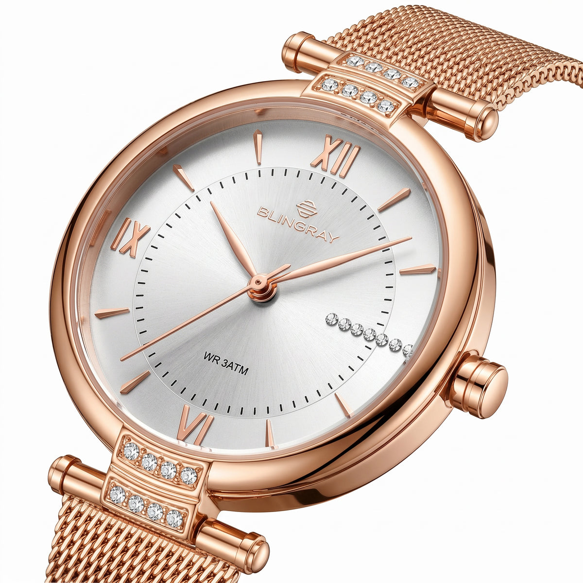 Zifferblatt der Material Swirl Roségold Damenuhr
