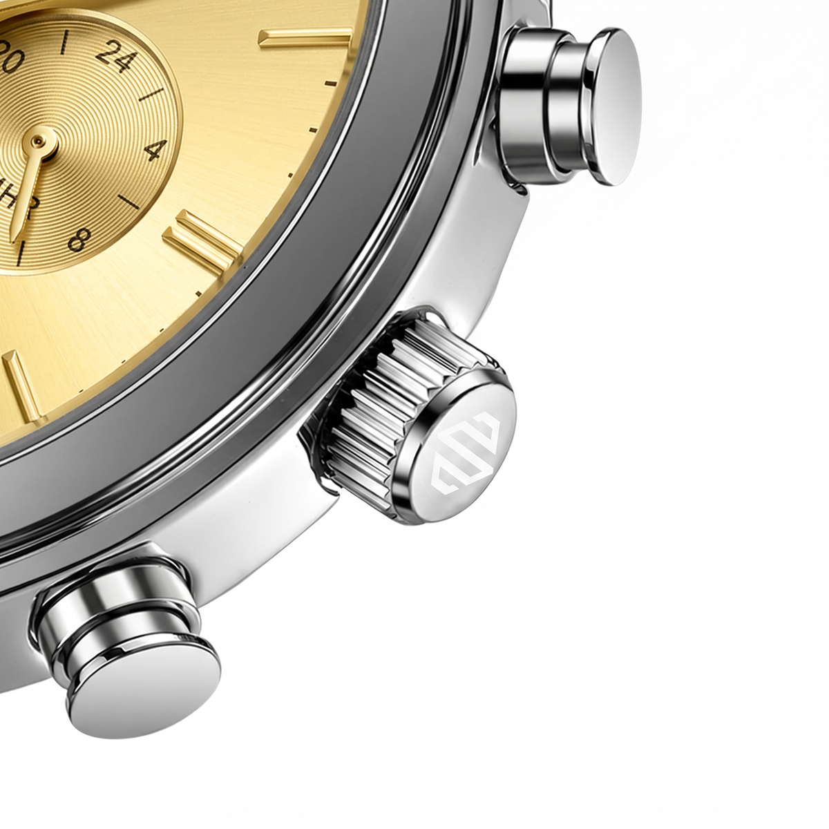 Detailaufnahme der Ocean Pilot Silver-Gold Herrenuhr
