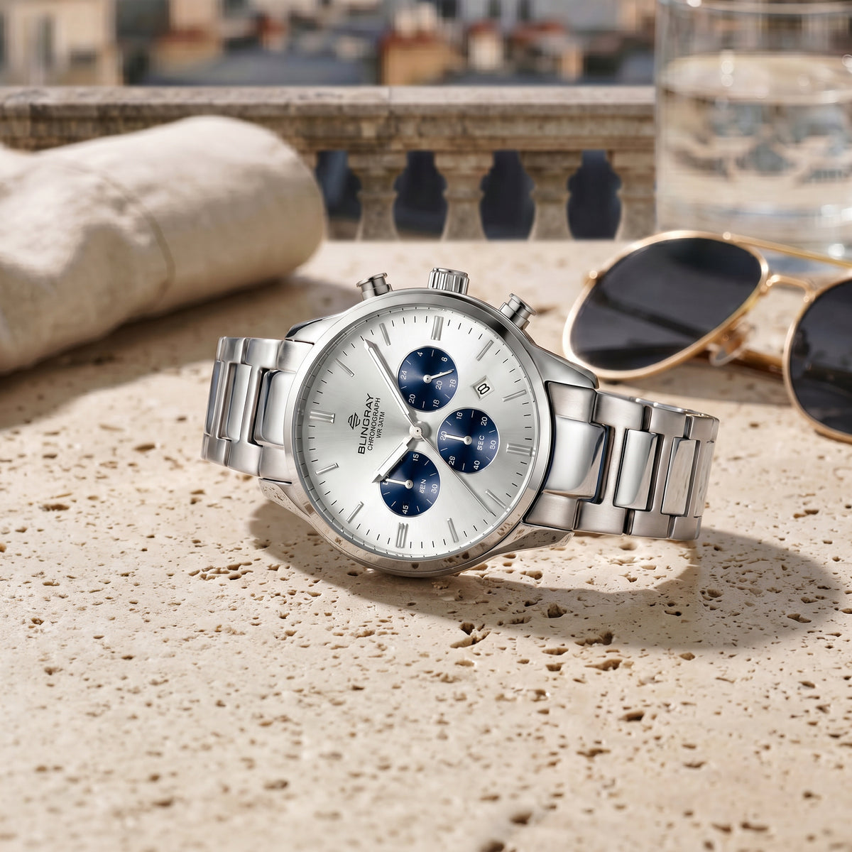 Detailaufnahme der Ocean Pilot Silver Herrenuhr
