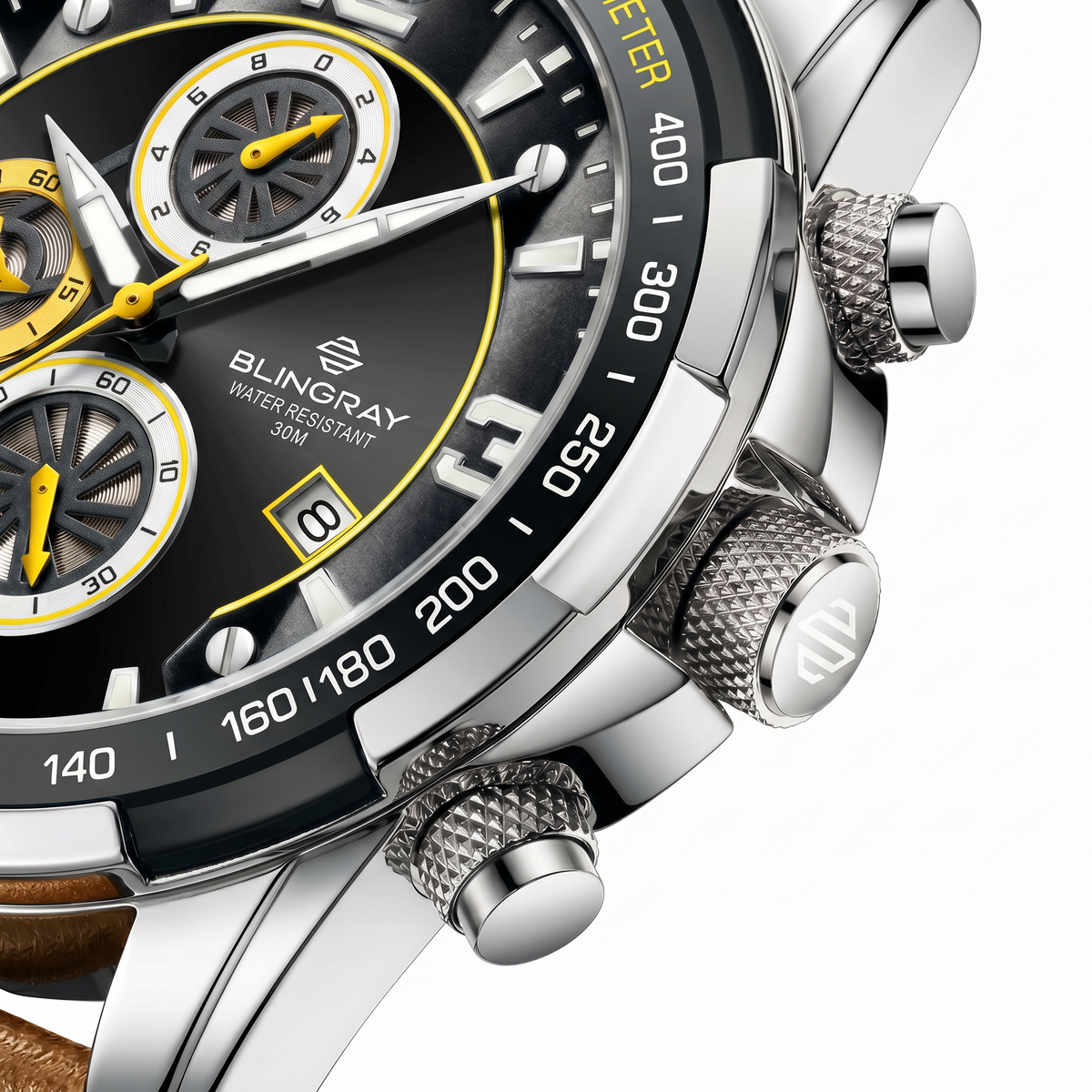 Detailaufnahme der Trailblazer Silver-Black Armbanduhr
