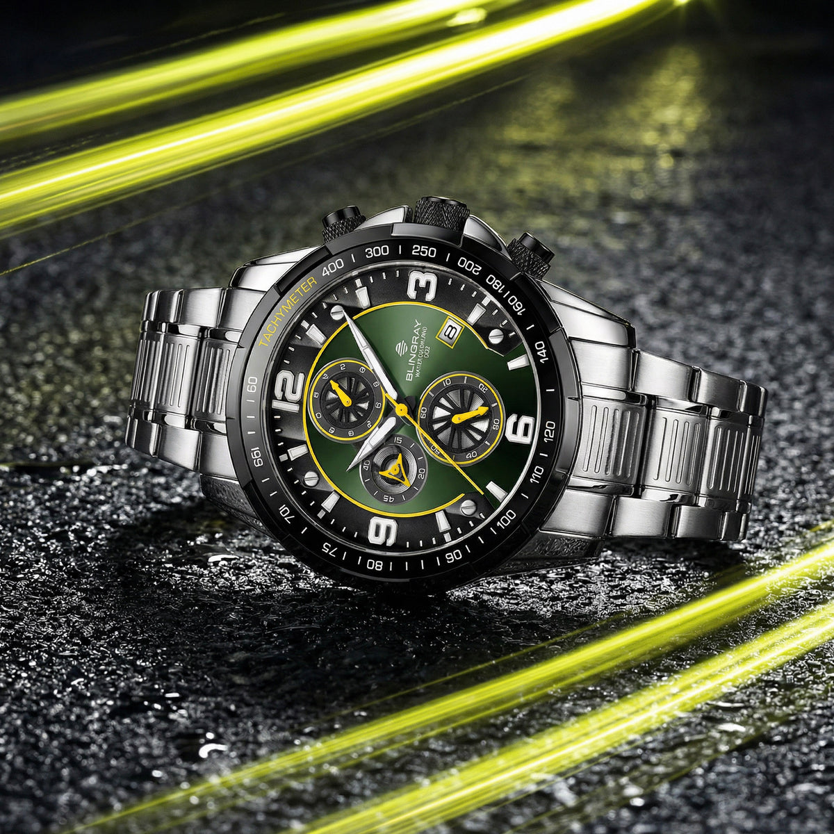 Trailblazer Silver-Green Herrenuhr aus hochwertigem Edelstahl
